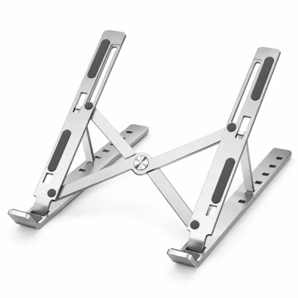 Foldable Aluminium Laptop Stand Silver Foldable aluminium laptop stand in silver with 7 adjustable levels