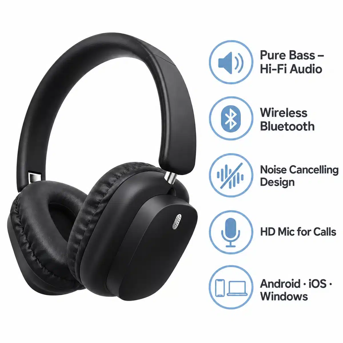 Gx-7 Wireless Noise Cancelling Headphones With Mic 2 GX-7 headphones features: Pure Bass Hi-Fi audio, wireless Bluetooth, noise cancelling design, HD mic for calls, Android, iOS and Windows