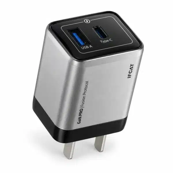 IFCAT 45W GaN charger K126B-15 with USB-C and USB-A ports in space grey
