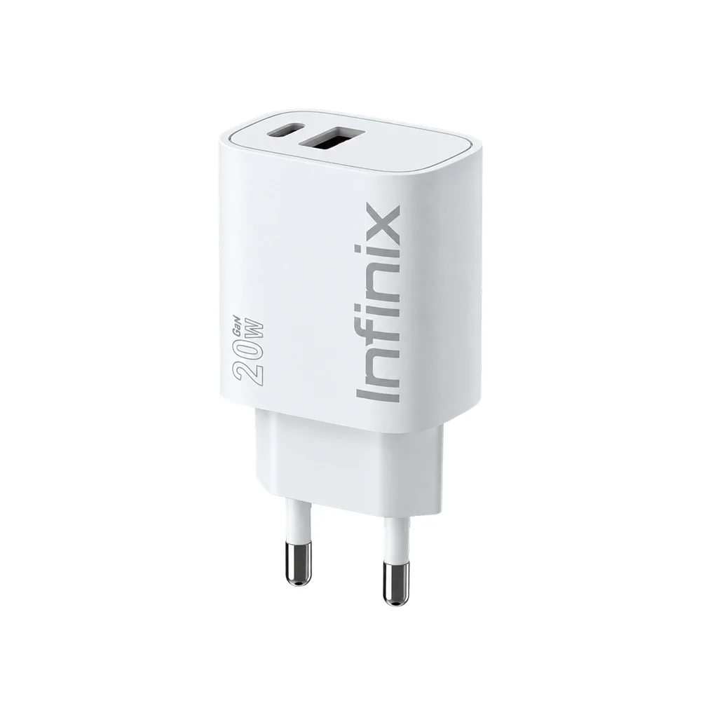 Infinix 20W Gan Charger With Type-C Cable (Xc20Eu) 2 Infinix 20W GaN charger in white with USB-C and USB-A ports