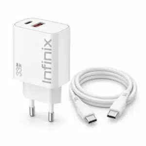Infinix 33W GaN charger with USB-C and USB-A ports and Type-C to Type-C cable