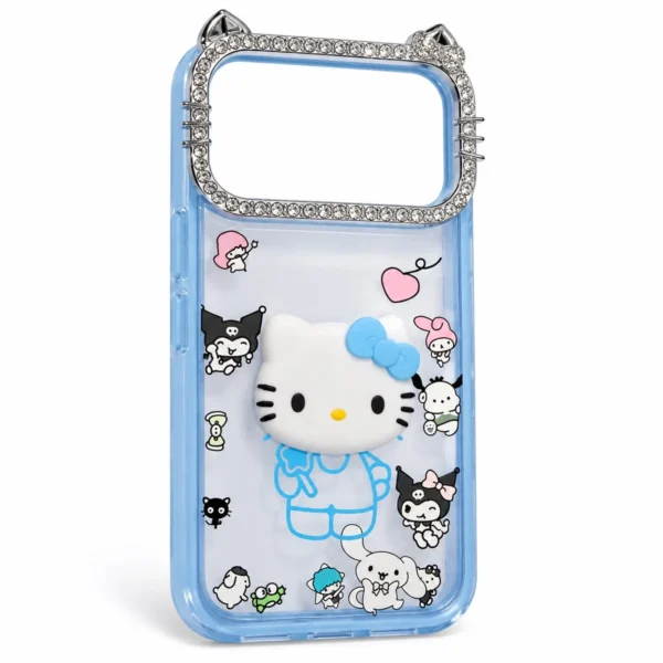Cute kitty iPhone 18 Pro Max case for girls Cute kitty iPhone 18 Pro Max case for girls, blue, rhinestone cat-ear camera frame