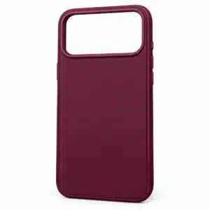 Burgundy matte iPhone 18 Pro Max cover with raised camera frame