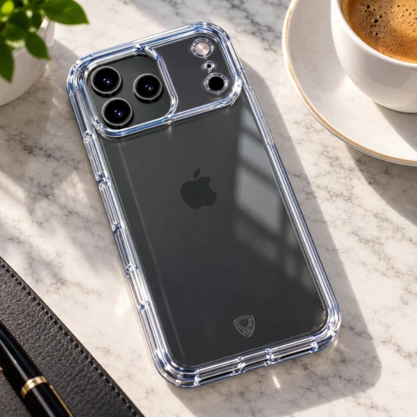 iPhone 18 Pro Max transparent case on a black iPhone 18 Pro Max iPhone 18 Pro Max transparent case on a black iPhone 18 Pro Max