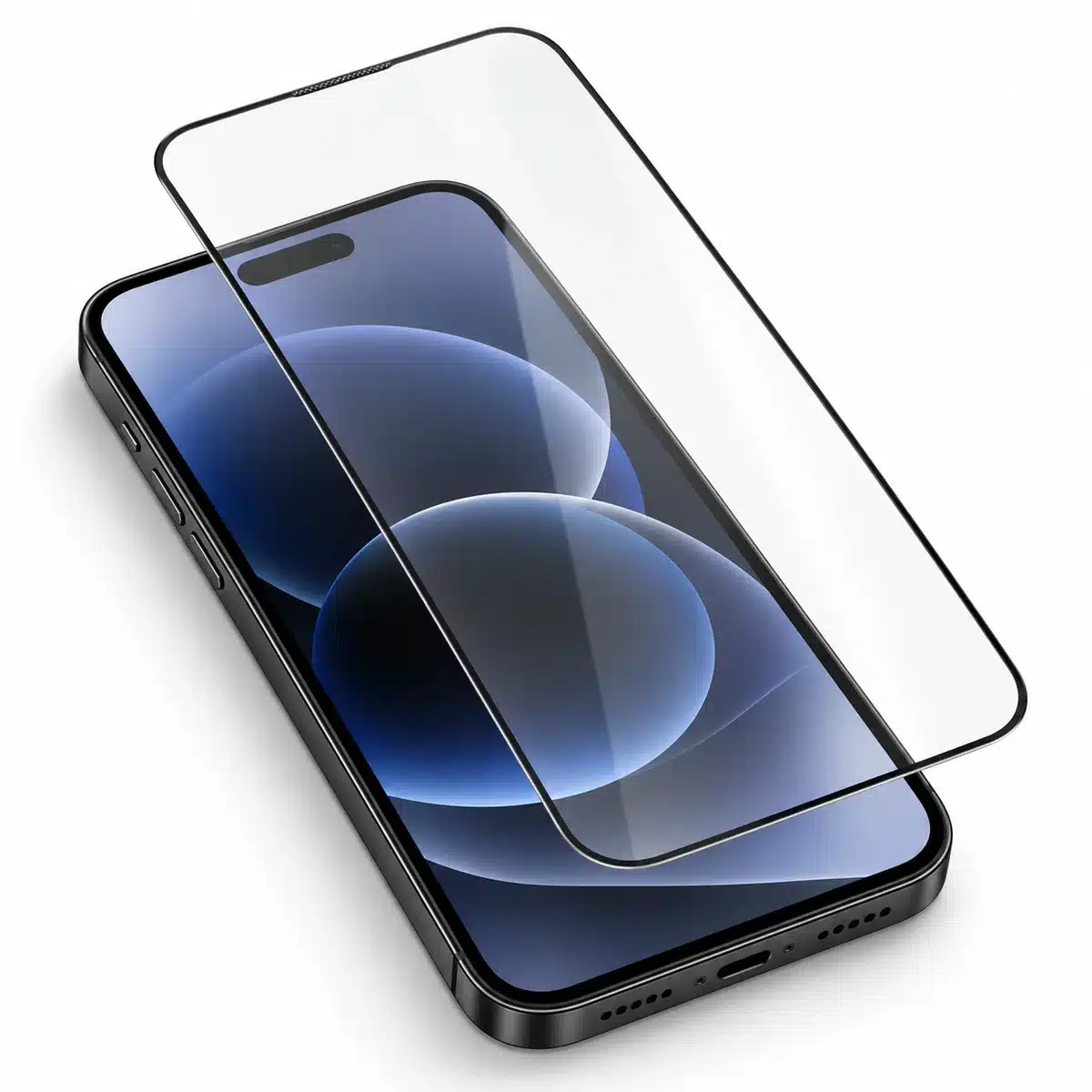 Youksh Anti-Static Tempered Glass For Iphone 14, 15, 16 And 17 Pro Max 17 Tempered glass screen protector being applied to an iPhone Pro Max