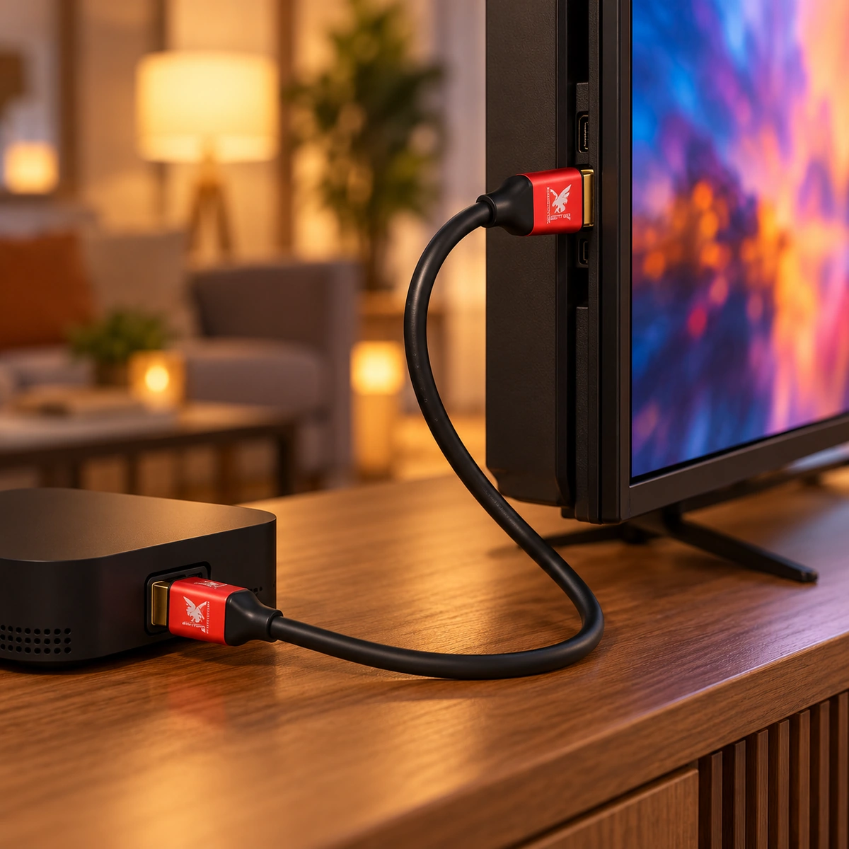 Master King 4K Hdmi Cable 2.0 (Xbt) – 1.5M / 3M 15 Master King 4K HDMI cable connecting a TV box to an LED TV