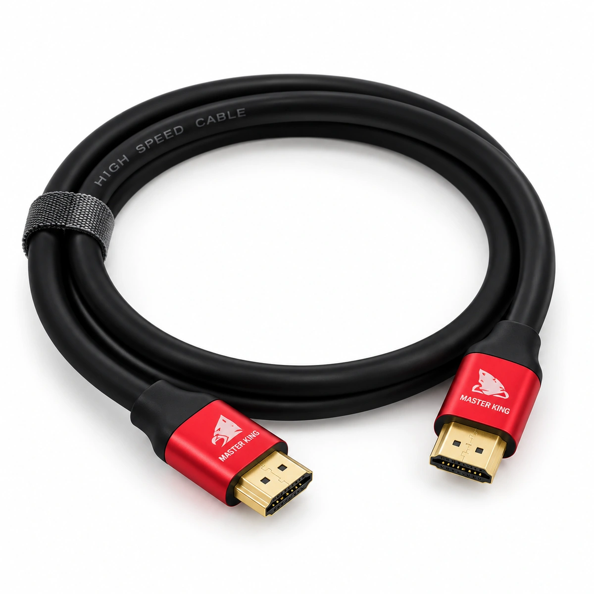 Master King 4K Hdmi Cable 2.0 (Xbt) – 1.5M / 3M 13 Master King 4K HDMI cable coiled with red aluminium connectors and gold-plated plugs