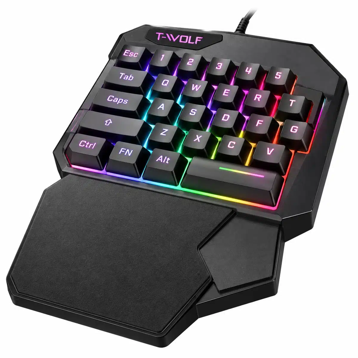 5-In-1 T-Wolf Tf950 Half Hand Gaming Keyboard &Amp; Mouse Combo – Mobile Gaming Converter With Adjustable Phone Stand 3 T-Wolf one-handed gaming keyboard with rainbow LED and palm rest