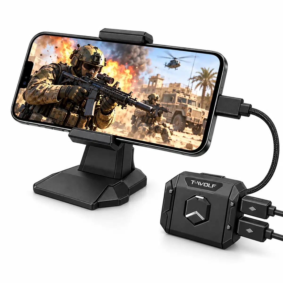 5-In-1 T-Wolf Tf950 Half Hand Gaming Keyboard &Amp; Mouse Combo – Mobile Gaming Converter With Adjustable Phone Stand 6 PUBG keyboard and mouse converter with phone holder
