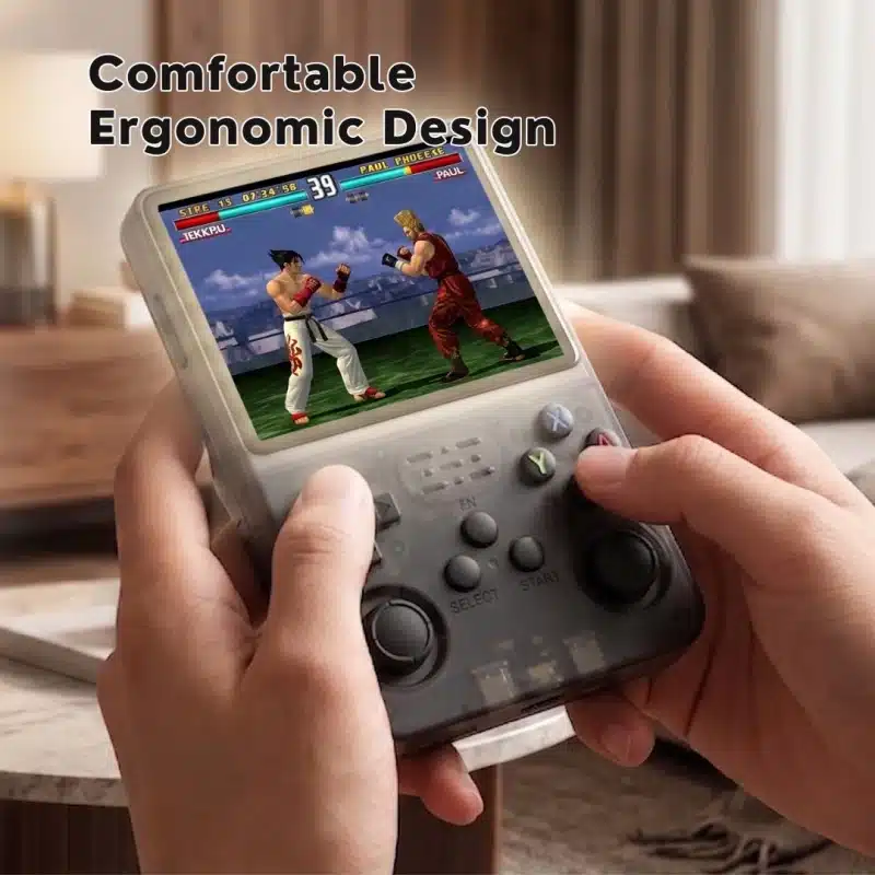 R36S Game Console – Retro Handheld With 22,000+ Games, 3.5&Quot; Ips Screen 2 Playing a fighting game on the R36S handheld game console