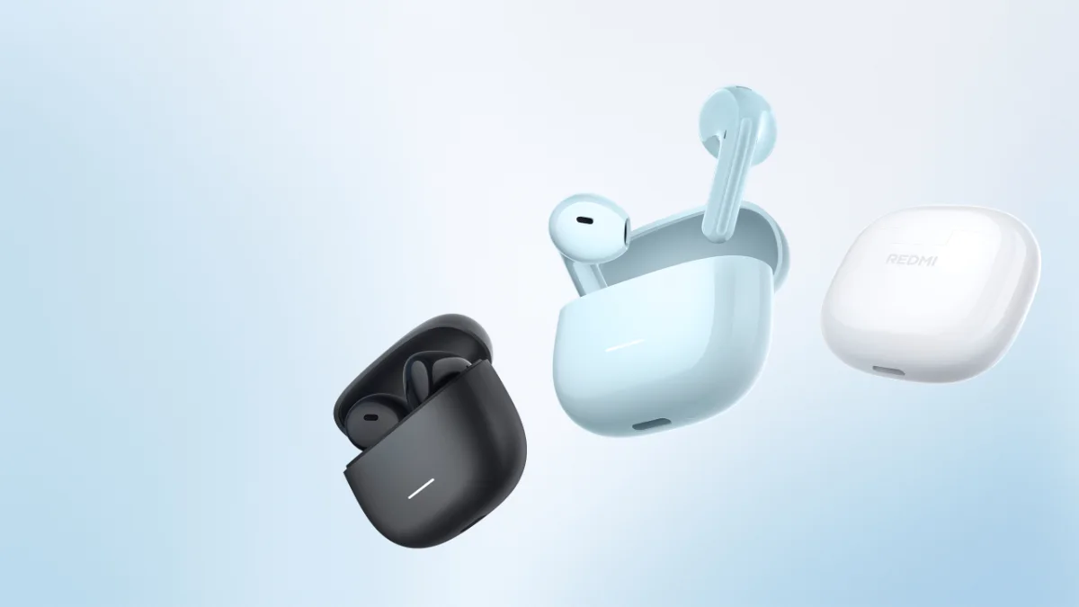 Redmi Buds 8 Active Wireless Earbuds 7 Redmi Buds 8 Active wireless earbuds in black, blue and white with their charging cases