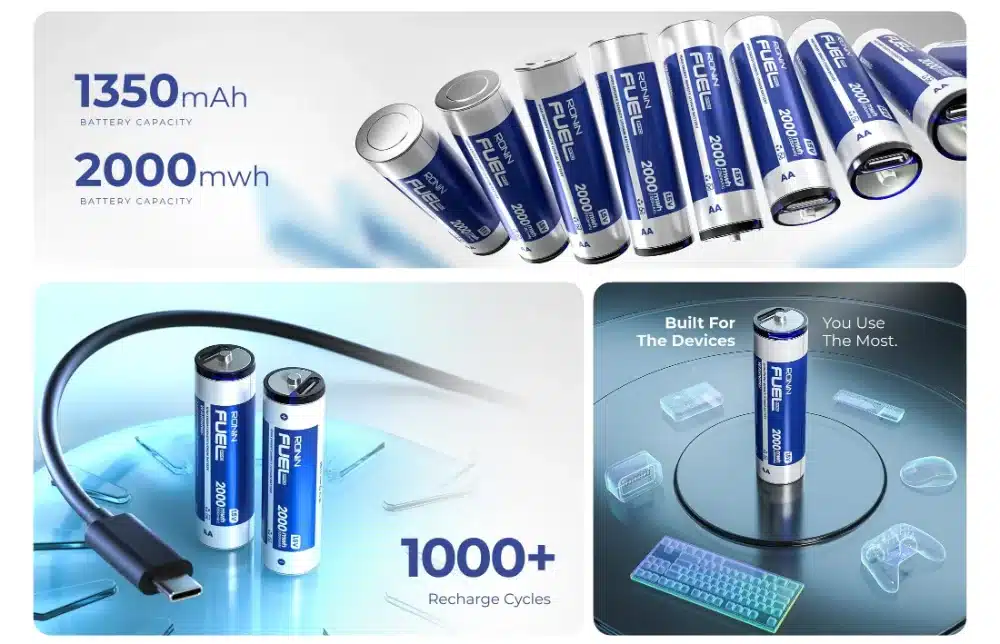 Ronin Fuel Pro R-8505 Aa Rechargeable Battery (Pack Of 4) 2 Ronin Fuel Pro 1350mAh 2000mWh AA battery with 1000+ recharge cycles