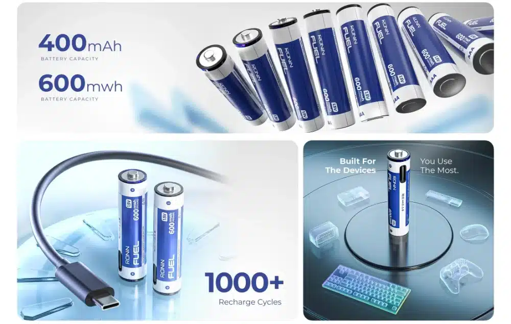 Ronin Fuel R-8510 Aaa Rechargeable Battery (Pack Of 4) 2 Ronin Fuel 400mAh 600mWh AAA battery with 1000+ recharge cycles