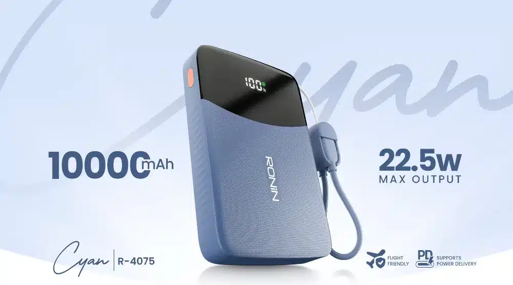 Ronin Cyan R-4075 10000Mah Power Bank 1 Ronin Cyan R-4075 10000mAh power bank with 22.5W max output