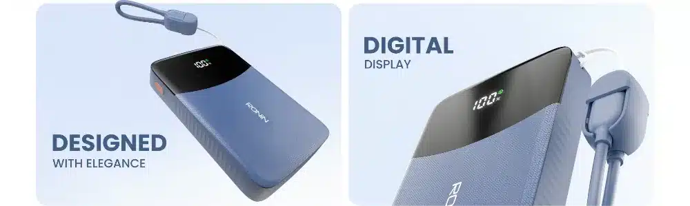 Ronin Cyan R-4075 10000Mah Power Bank 4 Ronin R-4075 slim design and digital battery display