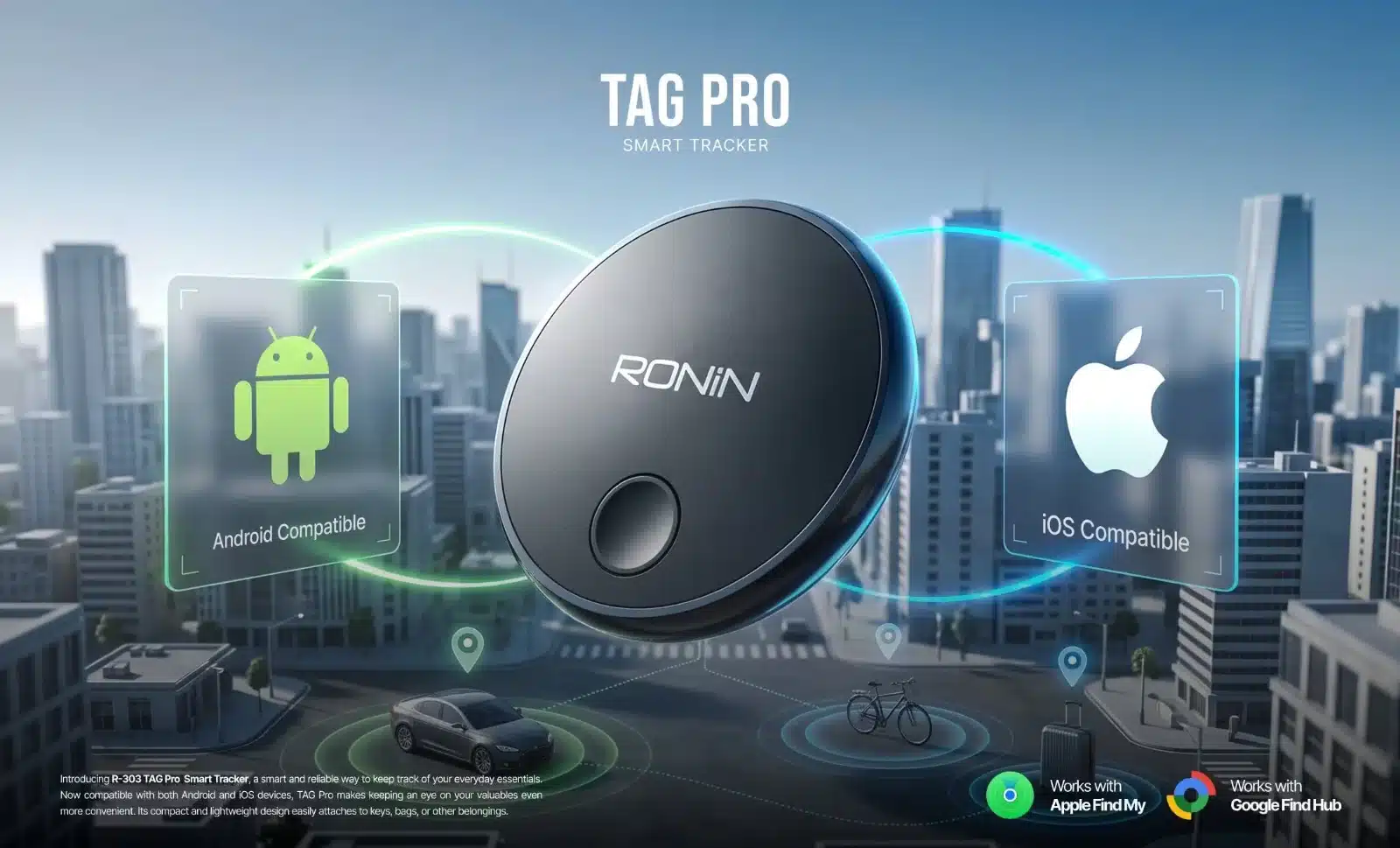 Ronin Tag Pro R-303 Smart Tracker (Iphone &Amp; Android) 2 Ronin Tag Pro R-303 smart tracker compatible with Android (Google Find Hub) and iOS (Apple Find My)