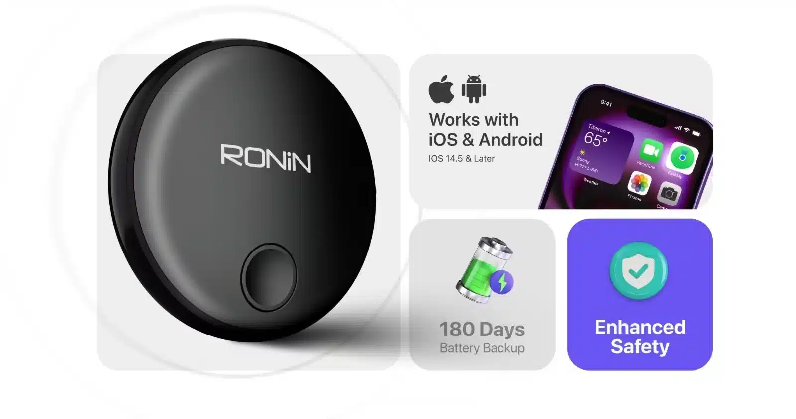 Ronin Tag Pro R-303 Smart Tracker (Iphone &Amp; Android) 4 Ronin Tag Pro R-303 works with iOS and Android, 180 days battery backup and enhanced safety