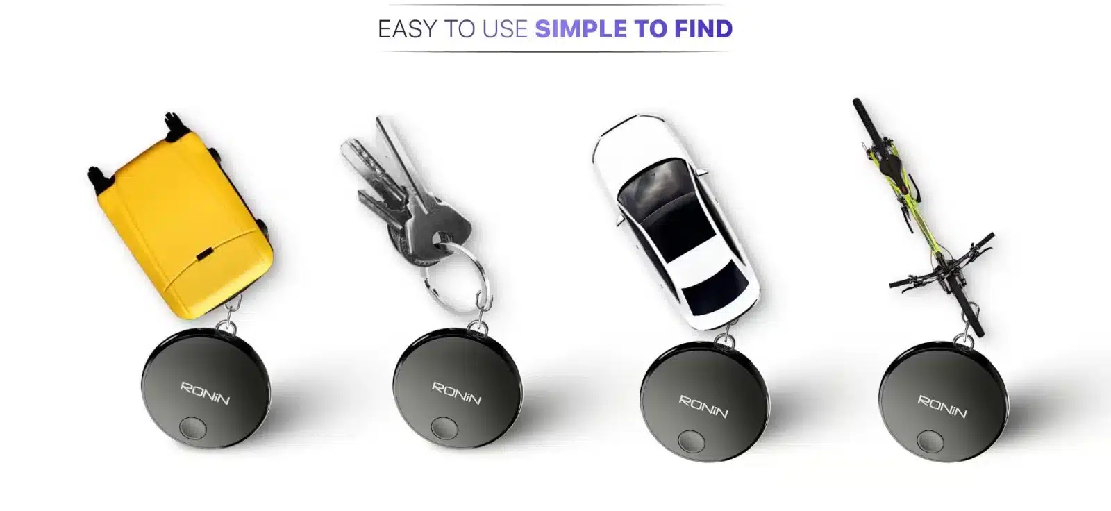 Ronin Tag Pro R-303 Smart Tracker (Iphone &Amp; Android) 7 Ronin Tag Pro R-303 attached to luggage, keys, car and bike - easy to use, simple to find
