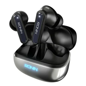 Mobile Accessories In Lahore 10 Ronin Vox earbuds R-7085, silver, hybrid ANC wireless earbuds in charging case