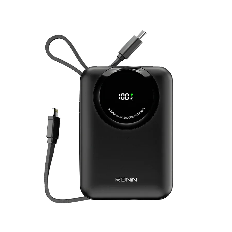 Ronin Zapster Pro R-4090 20000Mah 45W Power Bank With Built-In Cables 1 Ronin Zapster Pro R-4090 20000mAh power bank with built-in Type-C and Lightning cables