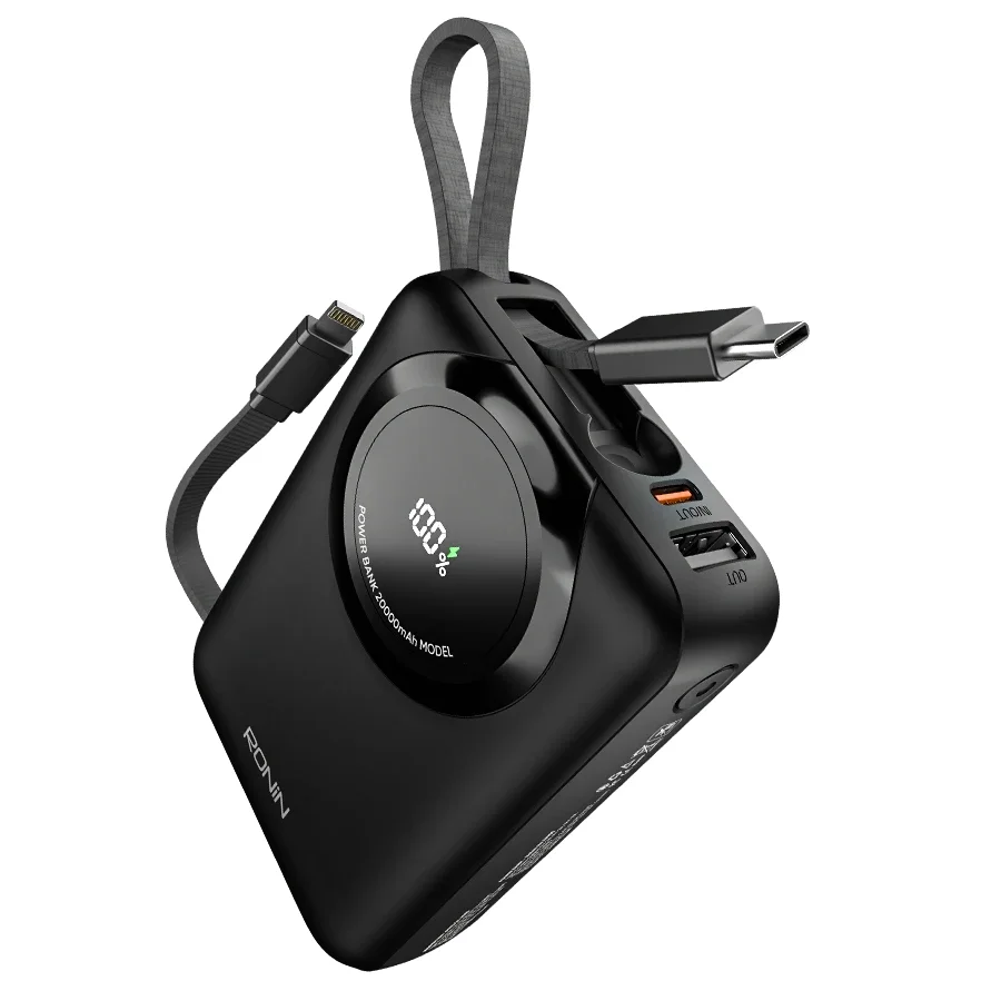 Ronin Zapster Pro R-4090 20000Mah 45W Power Bank With Built-In Cables 4 Ronin Zapster Pro R-4090 USB-C and USB-A ports with built-in cables