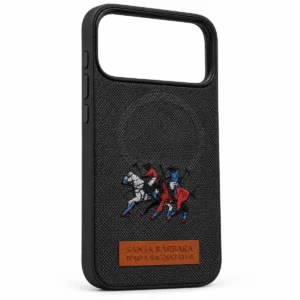 Santa Barbara iPhone 17 Pro Max case, black, embroidered polo logo