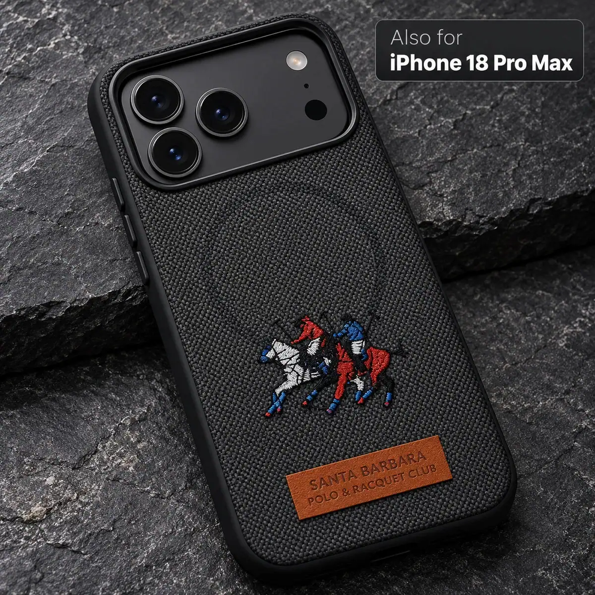 Santa Barbara Polo &Amp; Racquet Club Case For Iphone 17 Pro Max &Amp; 18 Pro Max – Embroidered Polo Logo 34 Santa Barbara iPhone 18 Pro Max case, black