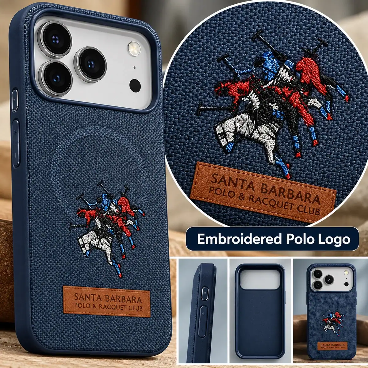 Santa Barbara Polo &Amp; Racquet Club Case For Iphone 17 Pro Max &Amp; 18 Pro Max – Embroidered Polo Logo 32 Santa Barbara Polo and Racquet Club case embroidered polo logo close-up
