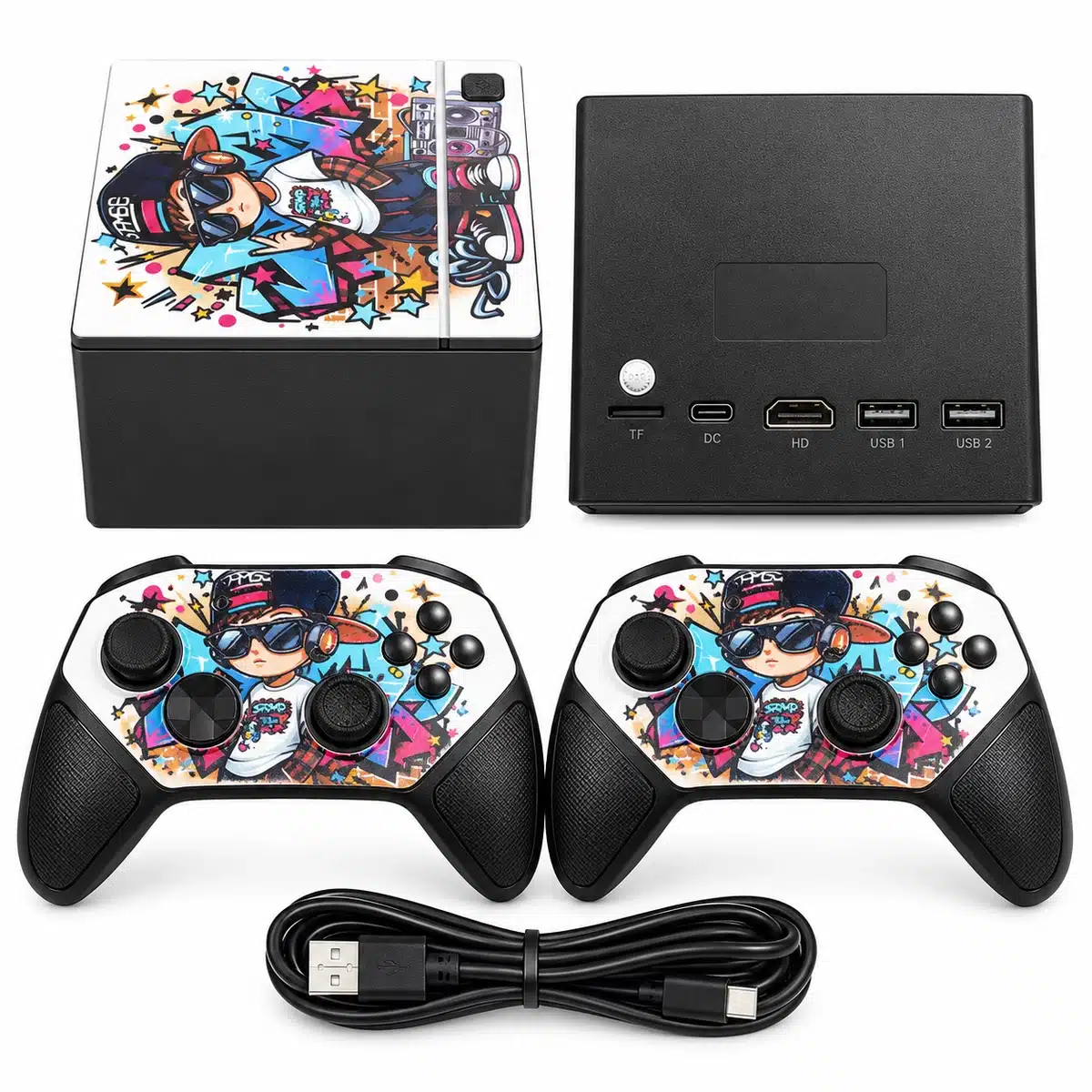 Sd1 Game Console – 4K Hdmi Retro Gamestation With 2 Wireless Controllers 5 SD1 game console ports: TF card, USB-C power, HDMI and 2 USB