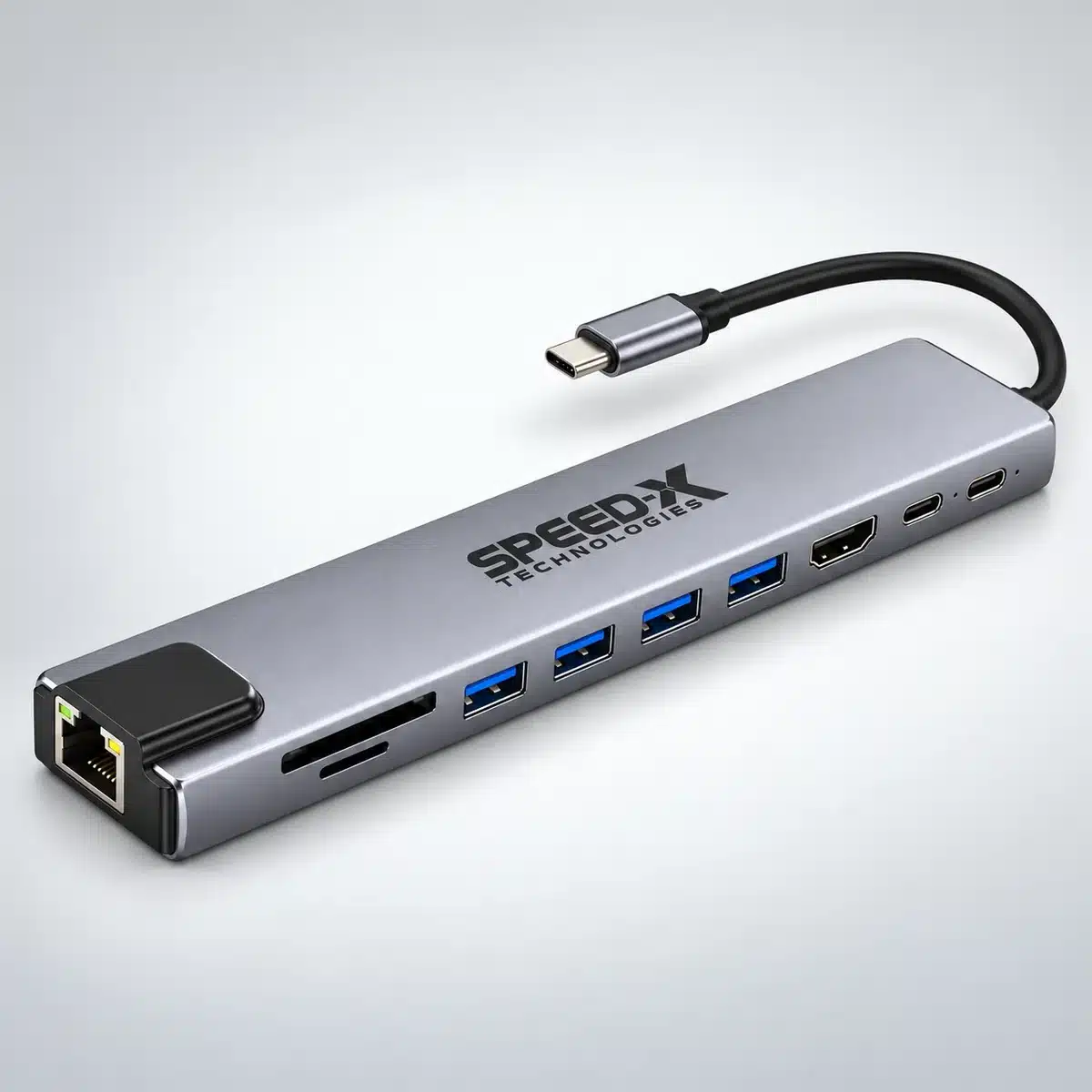 Speedx 10 In 1 Usb-C Hub (Sp-Tc1001) – 4K Hdmi, 4× Usb 3.0, 100W Pd, Sd/Tf, Rj45 3 SpeedX 10 in 1 USB-C hub ports: USB-C, HDMI, 4 USB 3.0, SD, TF and RJ45