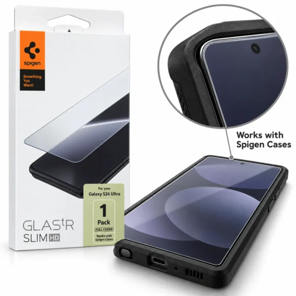 Spigen S26 Ultra screen protector works with Spigen cases Spigen S26 Ultra screen protector works with Spigen cases