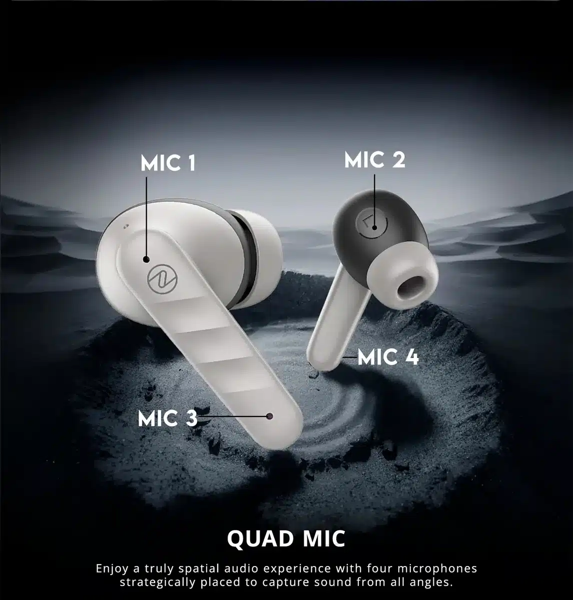 Zero Carbon Earbuds 5 Zero Carbon Earbuds quad mic layout with two microphones on each earbud