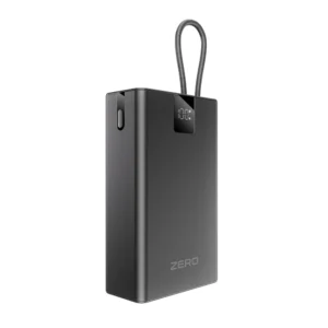 Zero Pulse Pro 200 20000mAh 65W power bank in Black, with its built-in braided Type-C cable looped on top