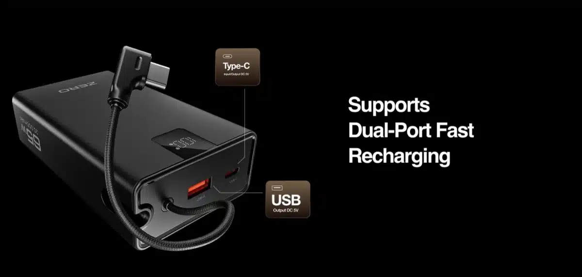 Zero Lifestyle Pulse Pro 200 20000Mah 65W Power Bank 6 Zero Pulse Pro 200 USB-C and USB ports for dual port fast recharging