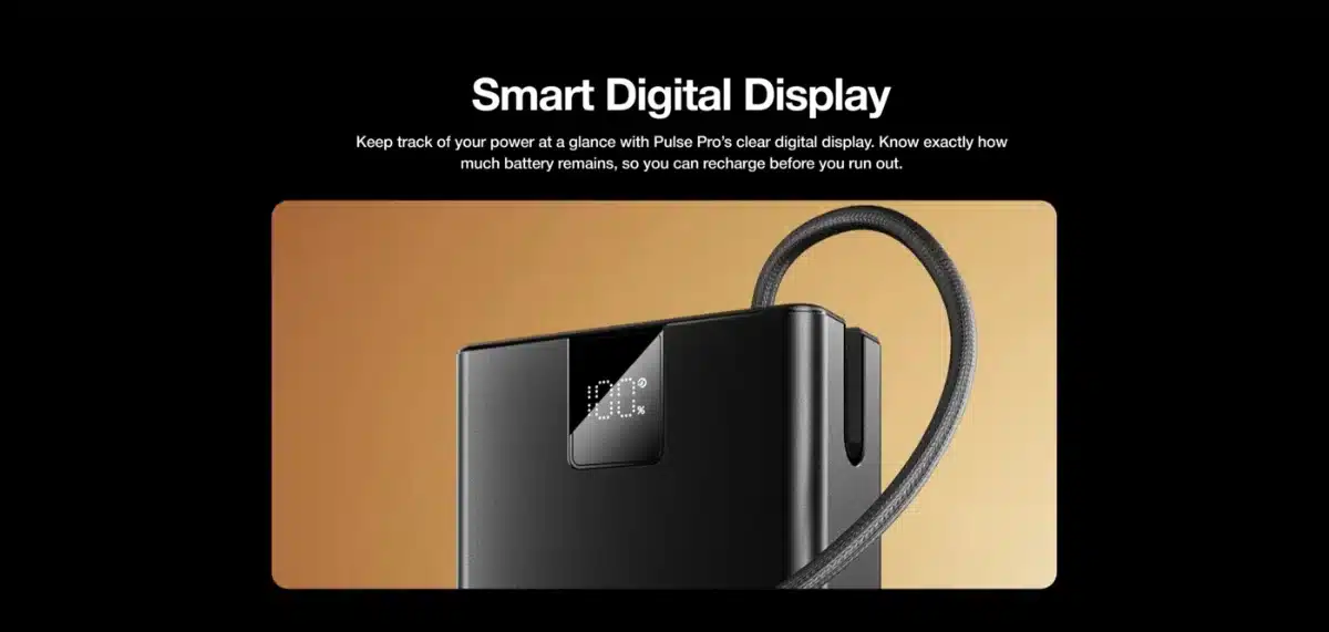 Zero Lifestyle Pulse Pro 200 20000Mah 65W Power Bank 8 Zero Pulse Pro 200 digital display showing 100% battery
