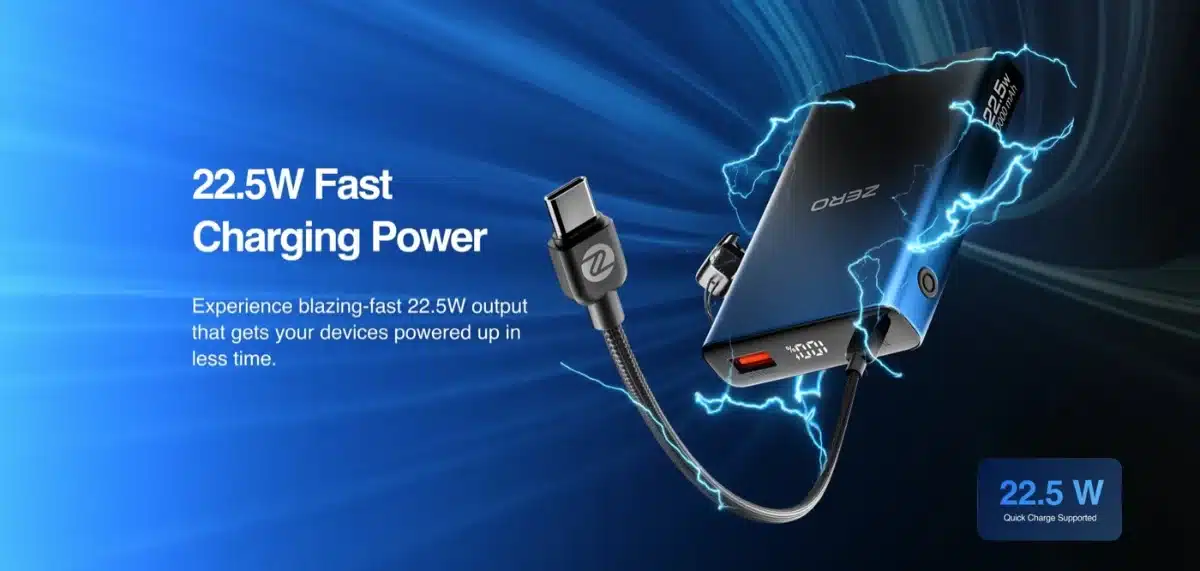Zero Lifestyle Voltix V-100 10000Mah Power Bank 32 Zero Voltix V-100 with 22.5W fast charging and its Type-C lanyard cable