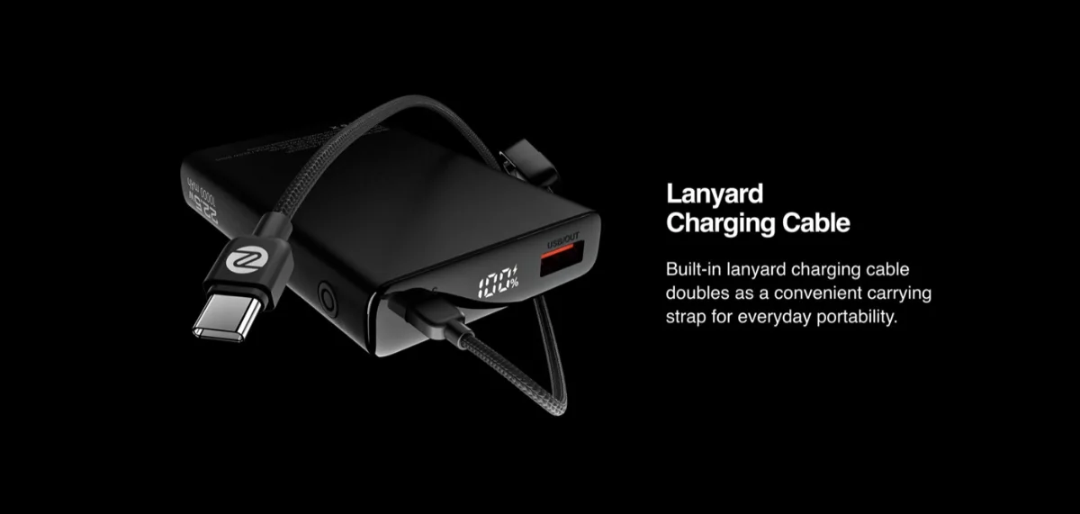 Zero Lifestyle Voltix V-100 10000Mah Power Bank 35 Zero Voltix V-100 built-in lanyard charging cable with USB-C connector