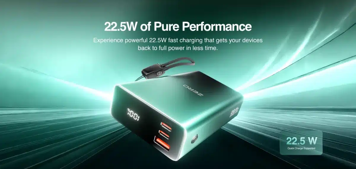 Zero Lifestyle Voltix V-200 20000Mah Power Bank 32 Zero Voltix V-200 with 22.5W fast charging, two USB-C ports and one USB port